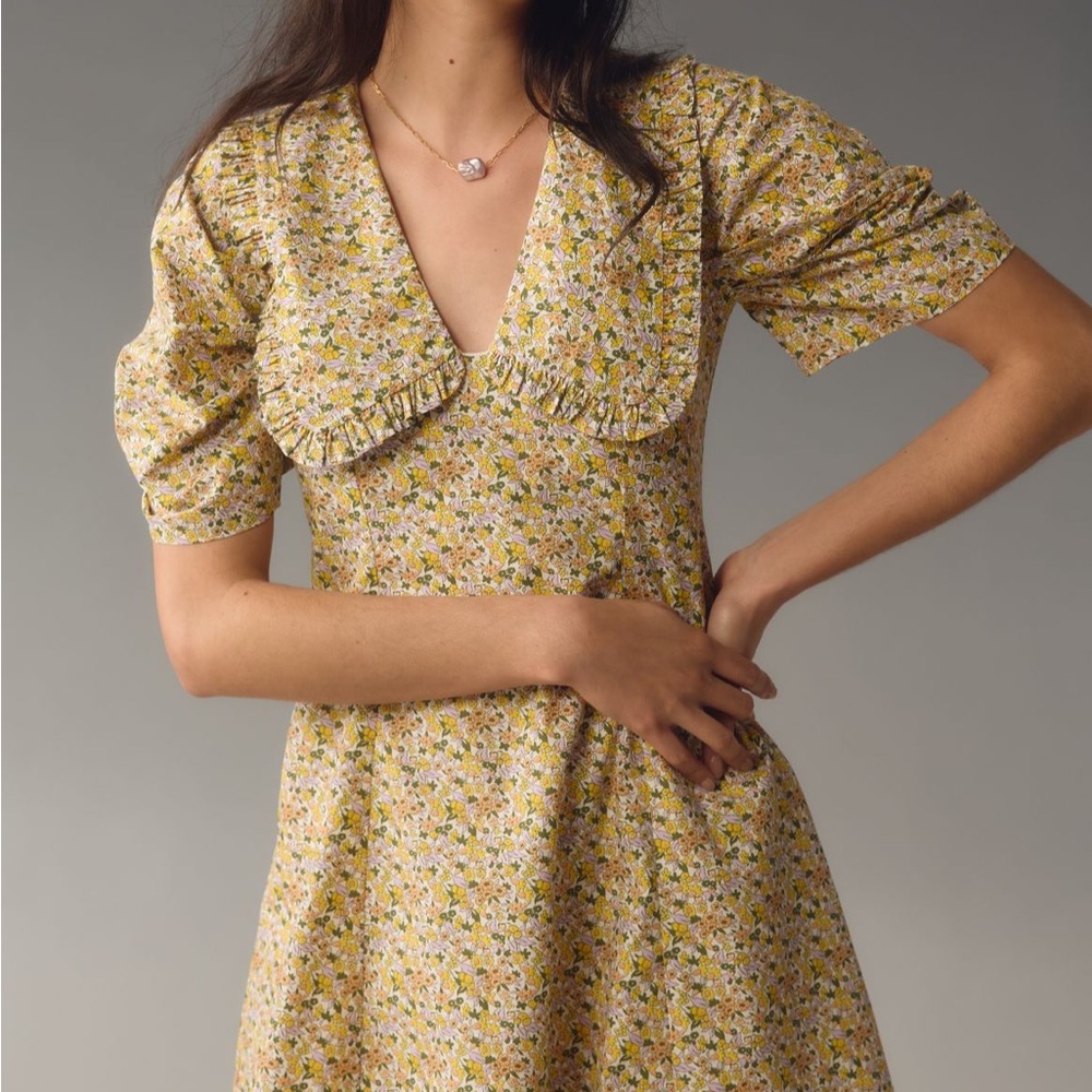 Anthropologie Short-Sleeve Collared
Printed Mini dress